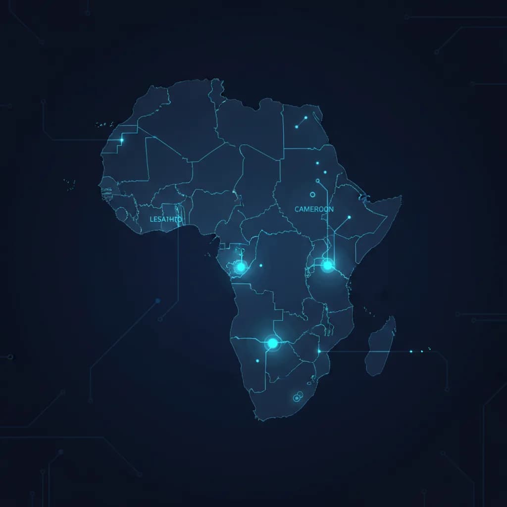 Map of Africa showing AI deployment nodes